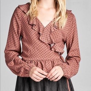 Ruffled V-neck Long Sleeve Top